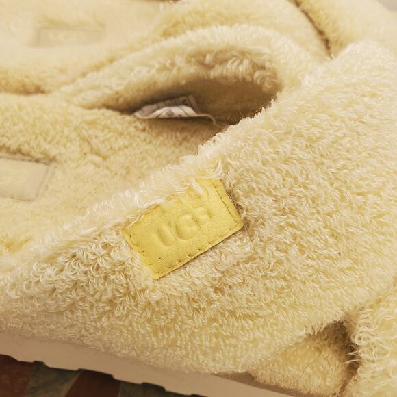 UGG Fuzz Sugar Terry Cross Slide Slipper Womens Platform Shoes Banana Pudding 9 - Picture 9 of 12